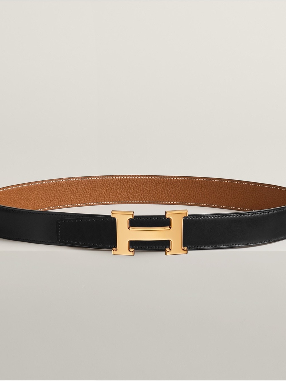 Hermès Reversible H Belt Black Gold Leather Gold H Buckle